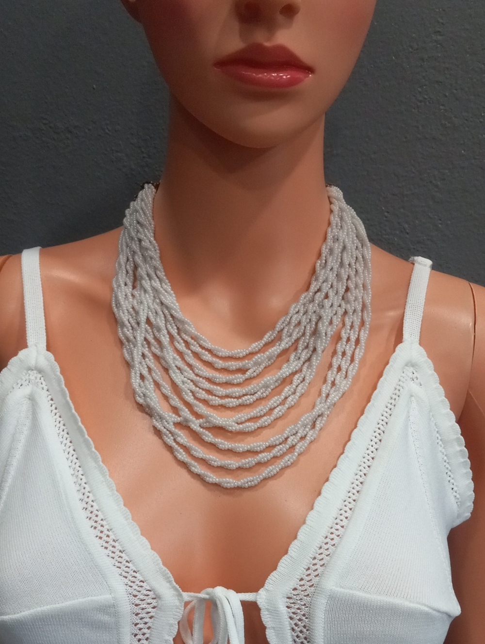 Elegant Multi-Strand White Beaded Necklace - Women Jewelry